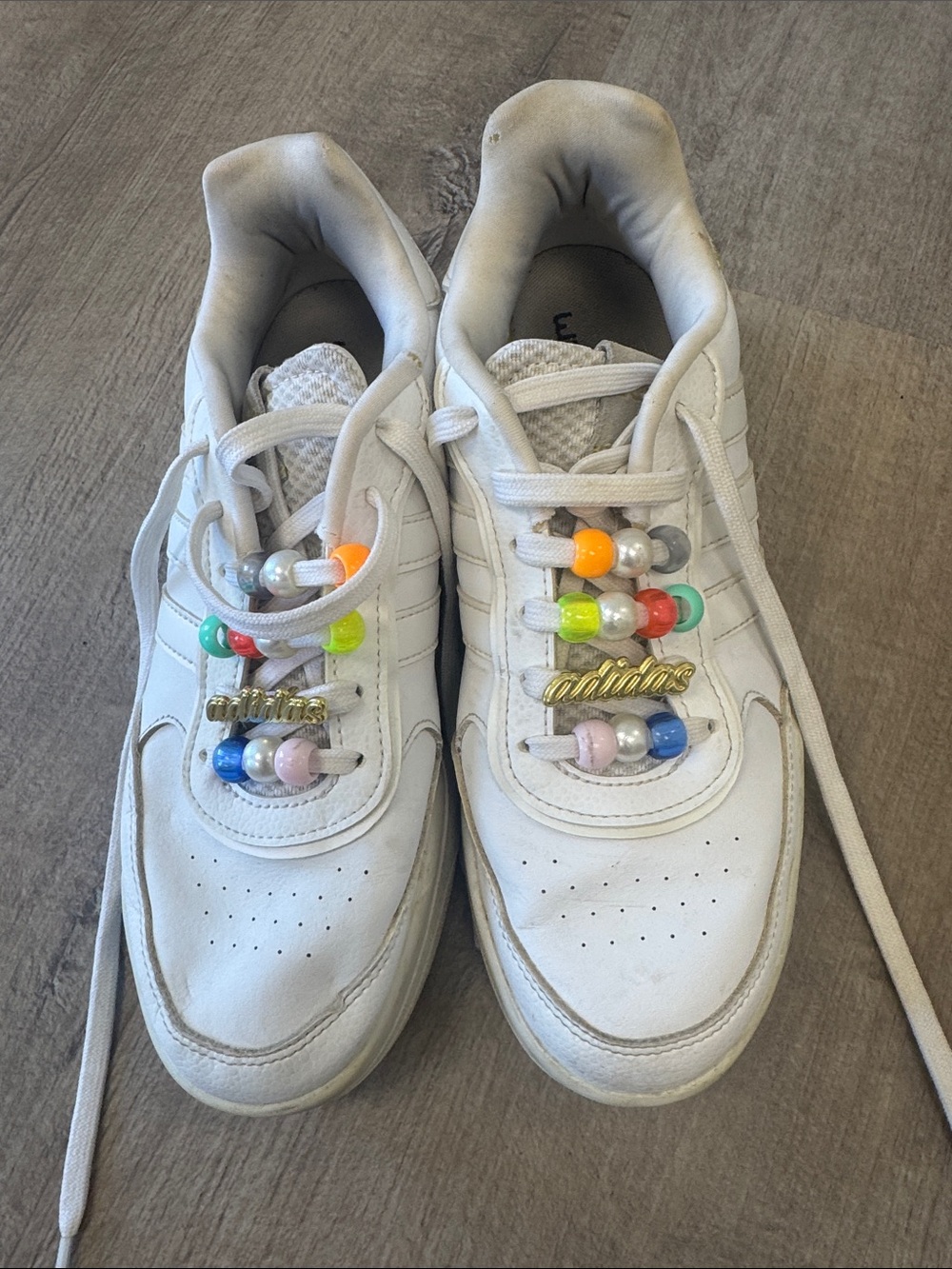 adidas White Kids Sneakers with Colorful Bead Charms